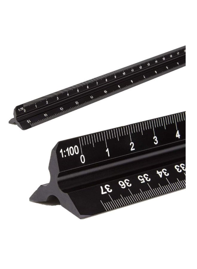 مقياس معماري، مقياس ثلاثي زوايا من الألومنيوم مقاس 1:20، 1:25، 1:50، 1:75، 1:100، 1:125، قياسي 12 بوصة للمهندسين والطلاب والرسامين - أسود - Image 1